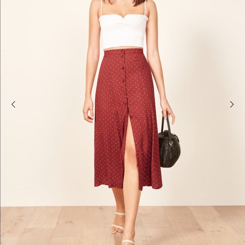 Reformation hermosa skirt in red polka dot